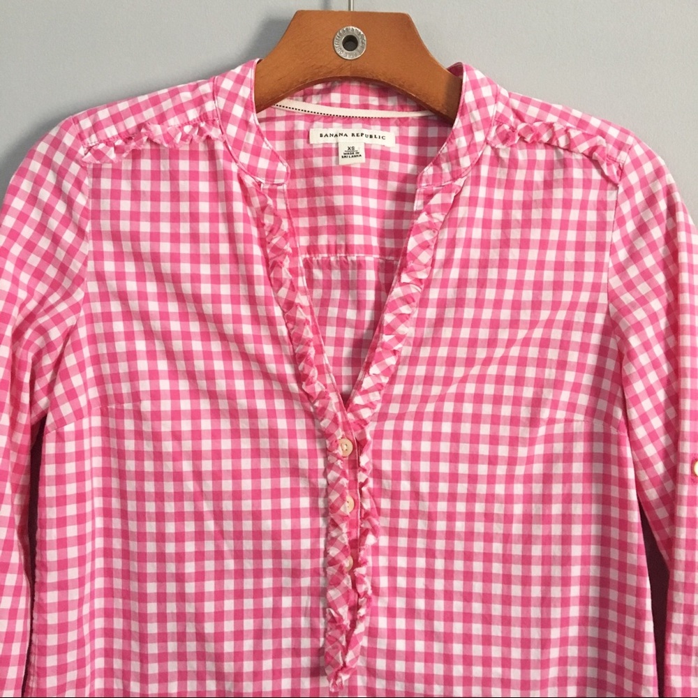 Pink and White Gingham Popover Banana Republic